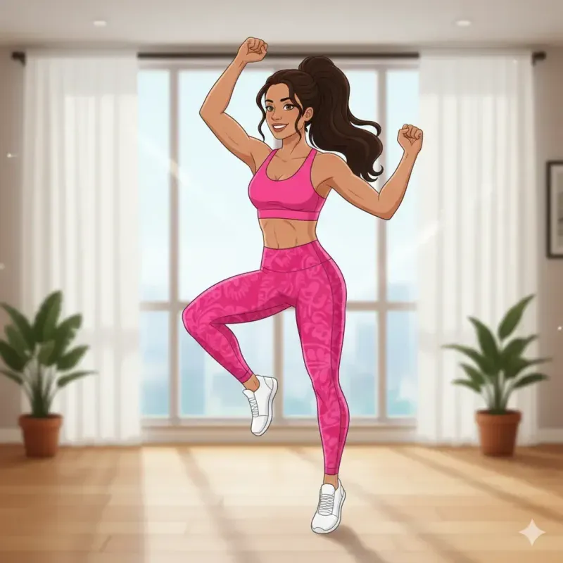 Mulher praticando Ginástica Aeróbica em casa