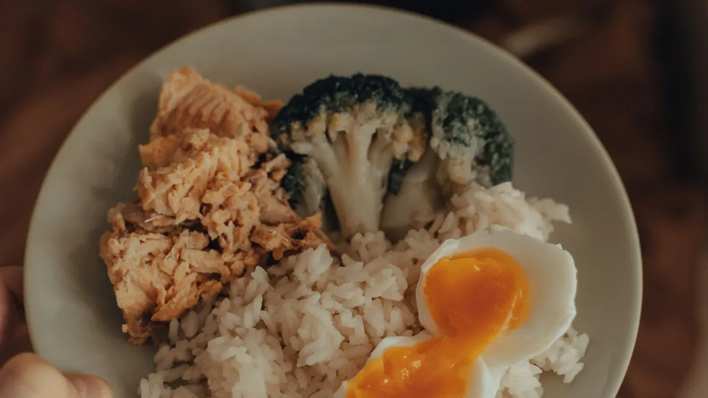 Prato de comida caseira nutritiva com proteína e vegetais Prato de comida caseira nutritiva com proteína e vegetais