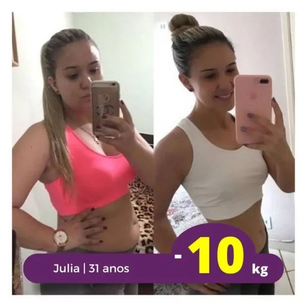 Antes e depois de Julia, 31 anos, -10kg treinando com o Kit Livel FitBox