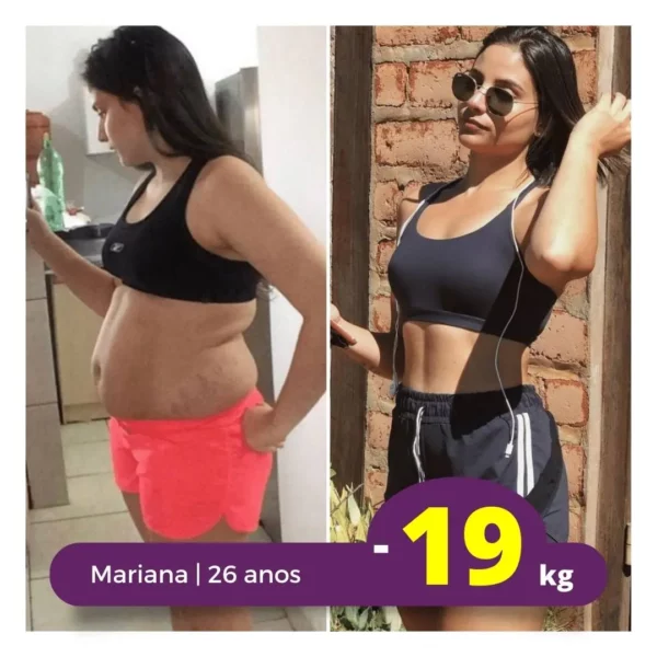 Antes e depois de Mariana, 26 anos, -19kg treinando com o Kit Livel FitBox