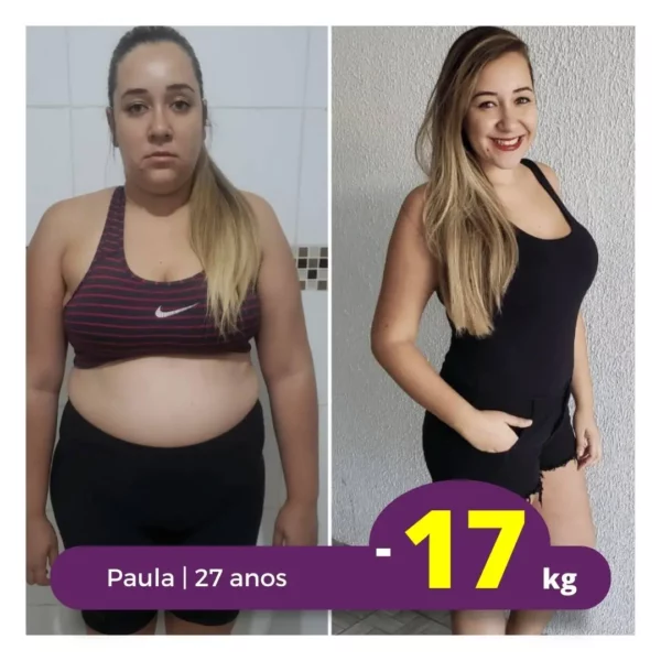 Antes e depois de Paula, 27 anos, -17kg treinando com o Kit Livel FitBox