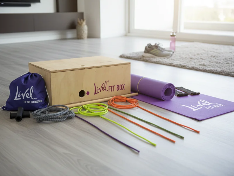 Mulher usando elástico de resistência para HIIT em casa com Kit FitBox Livel Mulher usando elástico de resistência para HIIT em casa com Kit FitBox Livel