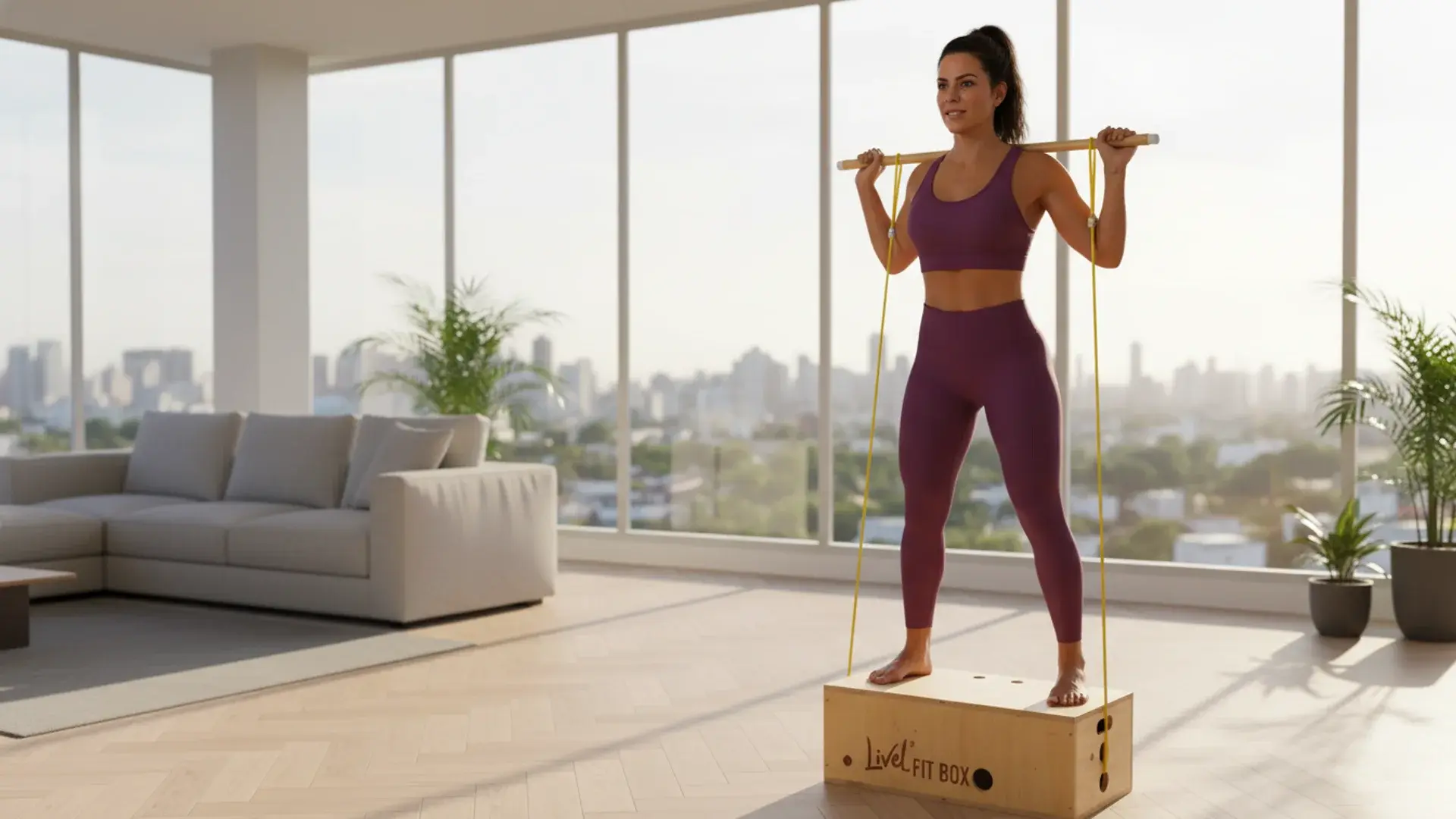 Mulher treinando em casa com o Livel FitBox