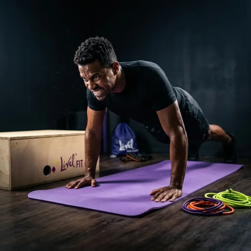 Homem fazendo treino de HIIT em casa