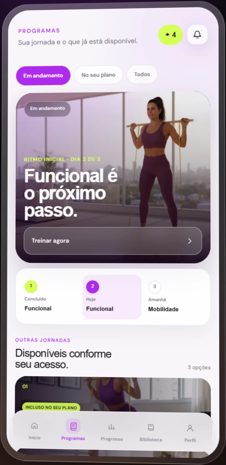 Tela de programas do App Livel