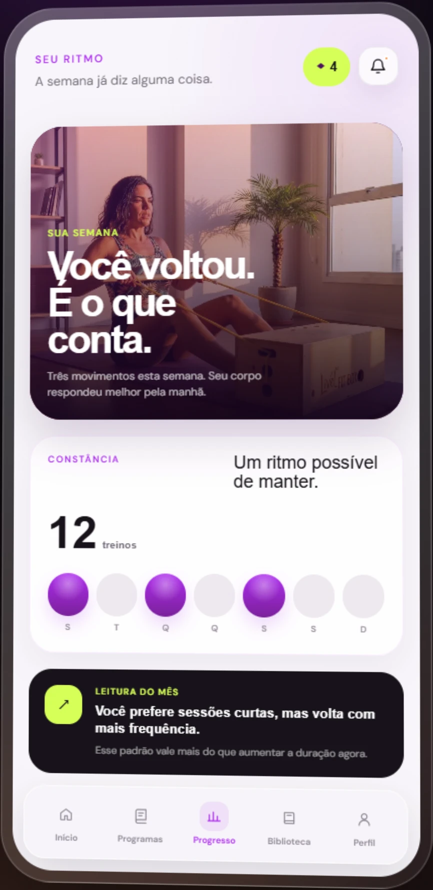 Tela de progresso do App Livel