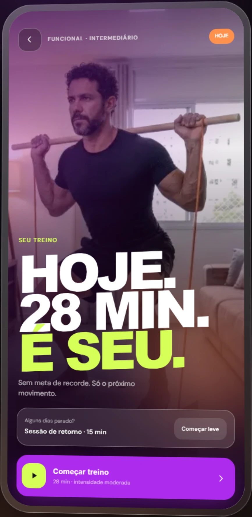 Tela masculina do treino no novo App Livel